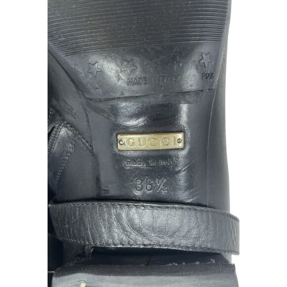 Gucci Boots GG Logo Monogram Western Chain Black Leather Ankle Booties Shoe 6.5 - Picture 12 of 13